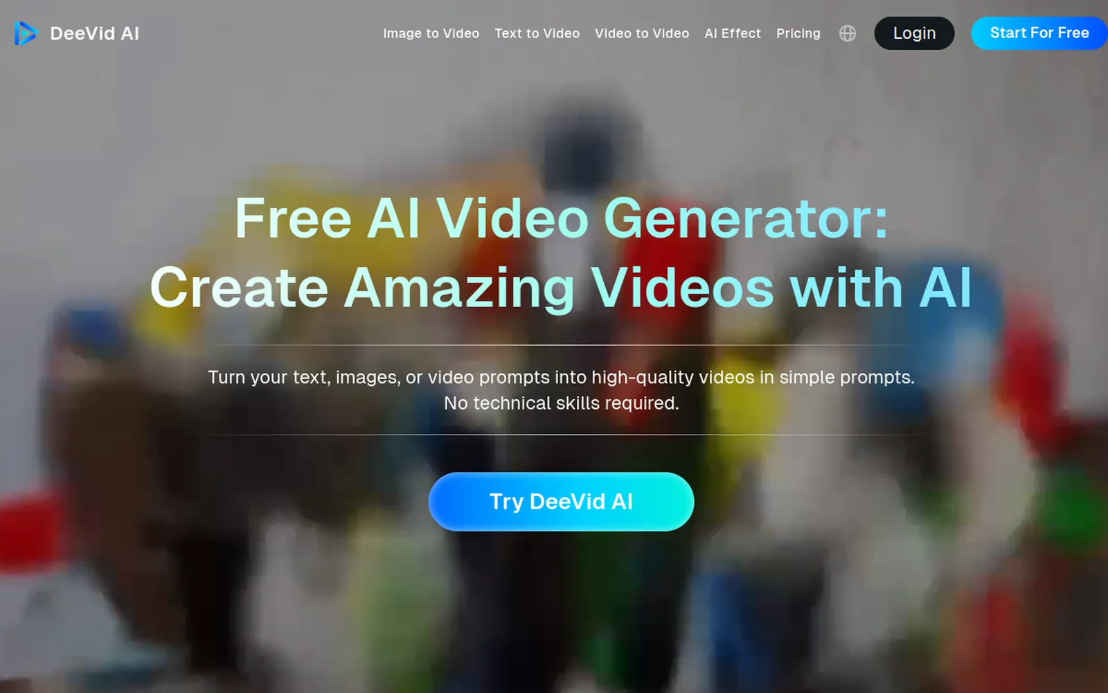 Deevid AI homepage — a single interface bundling 14+ AI video models