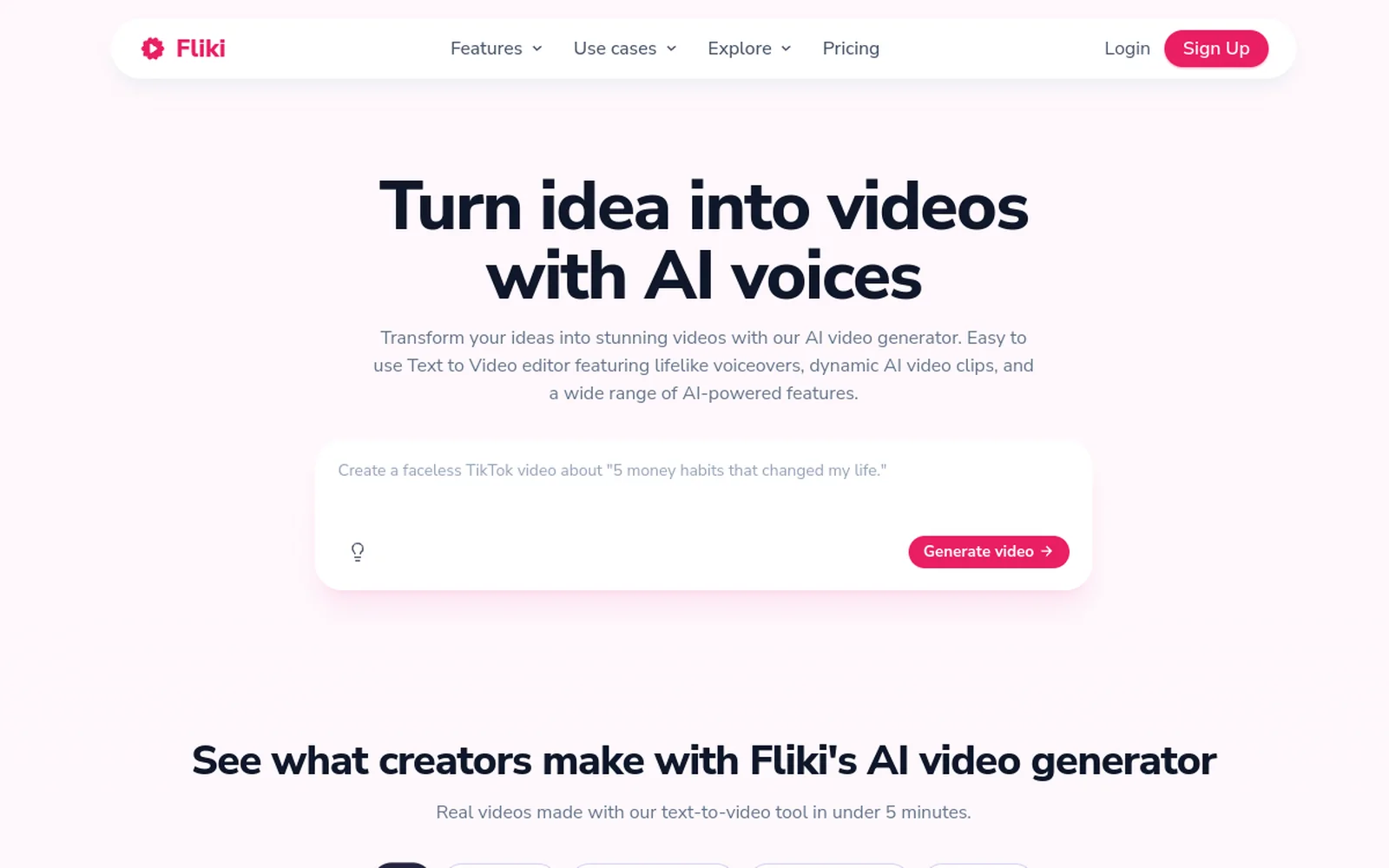 Fliki homepage screenshot