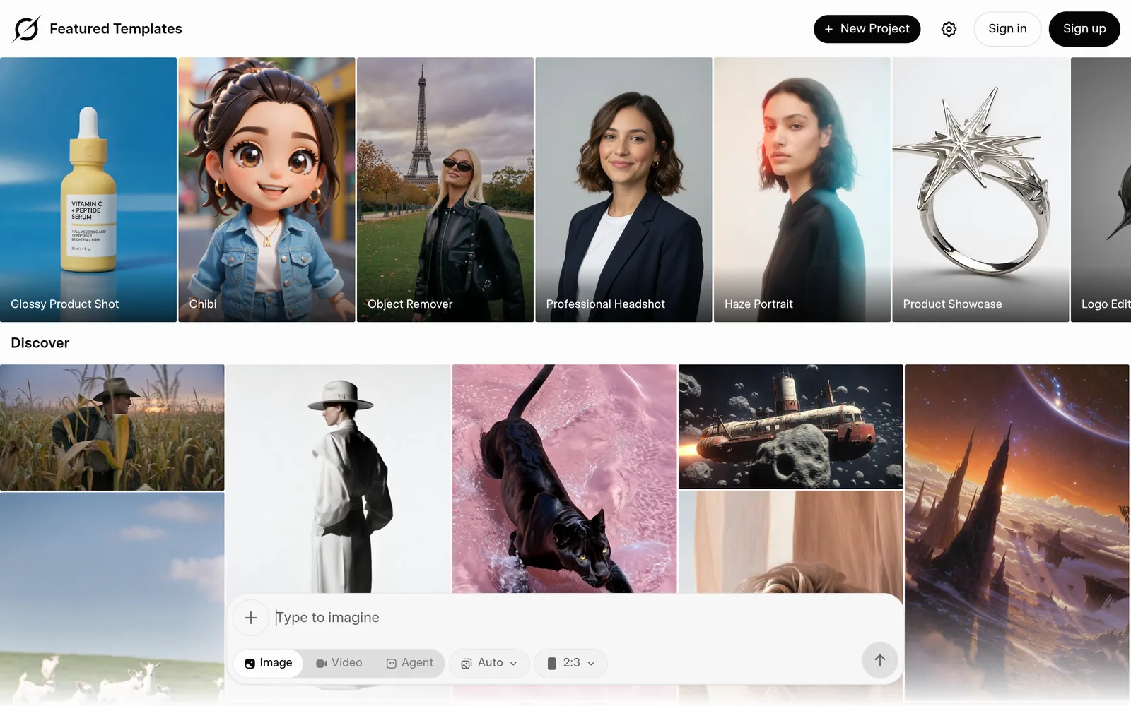 Grok Imagine homepage screenshot