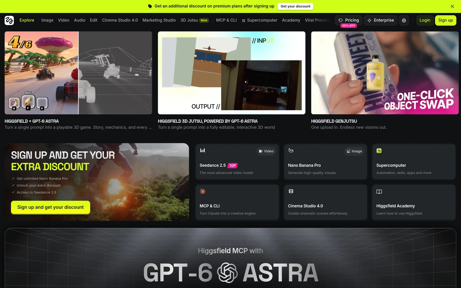 Higgsfield AI homepage screenshot